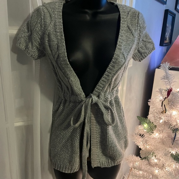 Gray small Aeropostale Y2K Preppy Knit Tie Front Sweater short sleeve - Picture 2 of 8